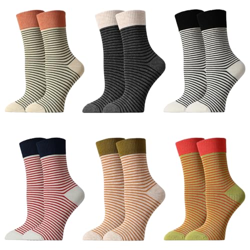 scenicamp 6 Pairs Colorful Striped Socks, Athletics Crew Socks for Women Girls Ankle Cotton Sock Soft Cozy Socks