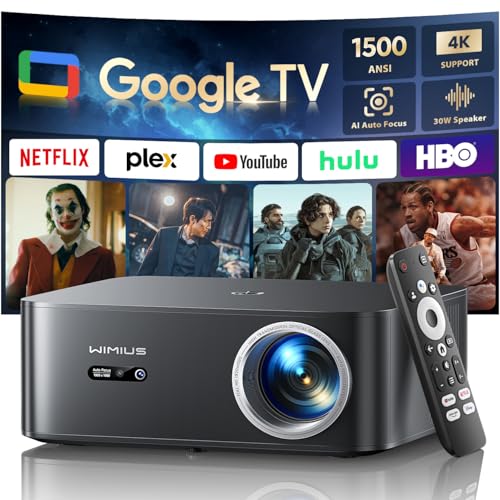 Beamer 4K [1500 ANSI|Google TV] FHD 1080P Beamer Heimkino 4K Unterstützt Autofokus Auto Trapezkorrektur 30W Smart Tageslicht Projektor Offizielle Lizenz APPs WiFi6 Bluetooth für Home Outdoor