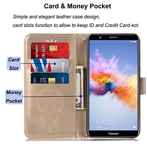 Sidande Case For Huawei Mate Se/Honor 7X Case,Bnd-L34 Bnd-L24 Wallet Case With Card Holder, [Wrist Strap] Owl Premium Pu Leather Flip Phone Case Cover For Huawei Honor 7X (Gold) #TOP2