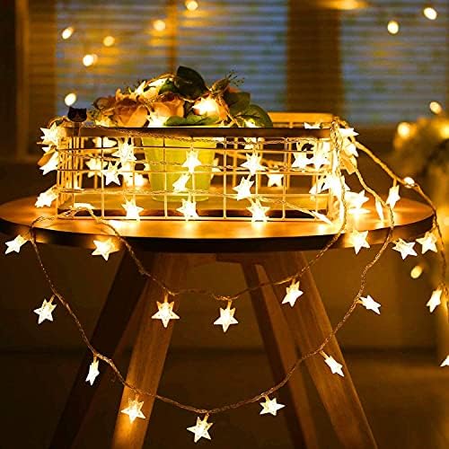 String Lights, 5M 40 LED Star Light Garden Outdoor Lights Battery Operated Lights, 2 Modes Fairy Lighting, Decoration for Indoor/Outdoor, Party, Festivals (Warm White)