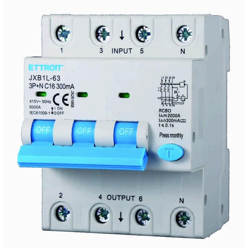 Interruttore Magnetotermico Differenziale 3P+N 16A 300mA 380V-6KA CLASSE A 300mA per Guida DIN - 4 Moduli DIN - Protezione Circuiti e Sicurezza Impianti