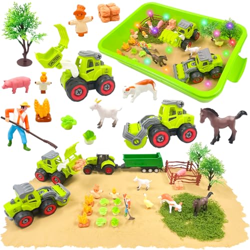 PQKL-party Farm Sand Play Set, Sand Box Toys Set, w/1 KG Play Sand, Farm Toy Figures and Tractor Truck Playset, Juego de Arena cinética de Granja