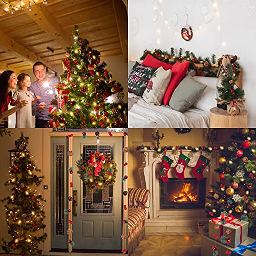 Christmas Garland Decoration With Lights, 2Pcs Christmas String Lights,7Ft 20Led Xmas Pine Cone Red Berry Bell Lights Battery Operated Indoor Outdoor Christmas Tree New Year Holiday Party Decorations #TOP5