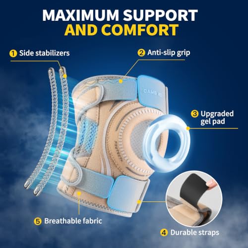 Image of CAMBIVO Knee Brace with Stabilizers, Gel Pad & Open Patella for Men & Women | Open Patella Stabilizer for Arthritis, Meniscus & ACL MCL Relief. Adjustable Compression for Running & Sports Recovery