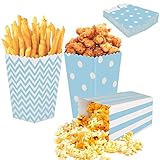 24 Stücke Popcorn Boxes, Popcorntüten Blau, Candy Tüten Partytüten Set 3 verschiedenen Designs Popcornschachteln Candybar Tüten für Partys,Familienfeier,Kino,Kindergeburtstag