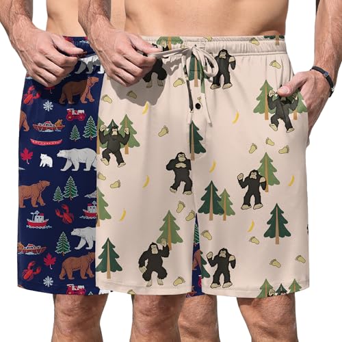 Image of Ekouaer Men's Pajama Shorts Soft Sleepwear Bottoms Elastic Waistband Loungewear Breathable Men Shorts with Pockets