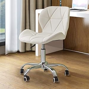 TUKAILAi 1 STKS Verstelbare Bureaustoel Faux Lederen Swivel Computer Bureau met Wielen StoelHome Office Studie Kamer Meubels met Chrome Base Gewatteerde Swivel Stoel Wit