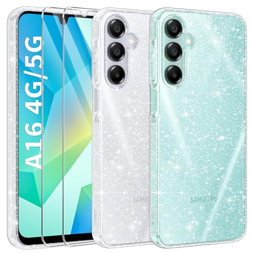AROYI 3 in 1 Clear Glitter Case for Samsung Galaxy A16 5G Case with 2 Tempered Glass Screen Protector, Soft Bumper Anti-Scratch Sparkle Bling Women Girls Samsung Galaxy A16 Phone Case Cover AROYI 3 in 1 Clear Glitter Case for Samsung Galaxy A16 5G Case with 2 Tempered Glass Screen Protector, Soft Bumper Anti-Scratch Sparkle Bling Women Girls Samsung Galaxy A16 Phone Case Cover