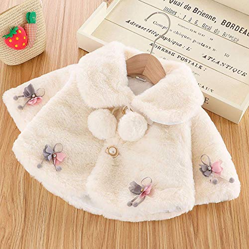 Viennar Infant Toddler Baby Girls Cute Winter Warm Thick Fur Capes Cardigan Cloak Coat With Bow Pom-Pom Balls (White, 18-24 Months) #TOP1