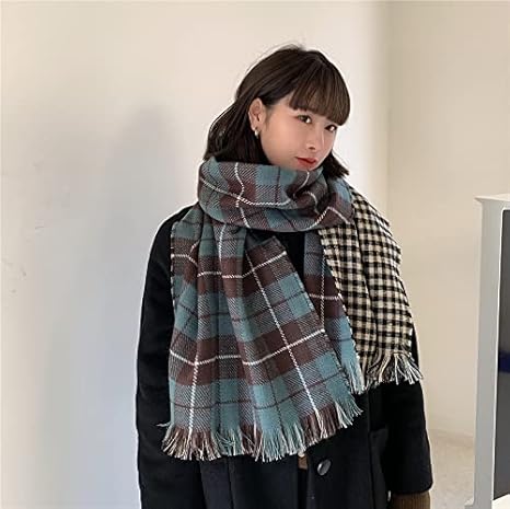 Amazon Co Jp 両面チェック柄スカーフレディース秋冬ファッション韓国風インロング厚手の温かみのあるショール マフラー レディース F 服 ファッション小物