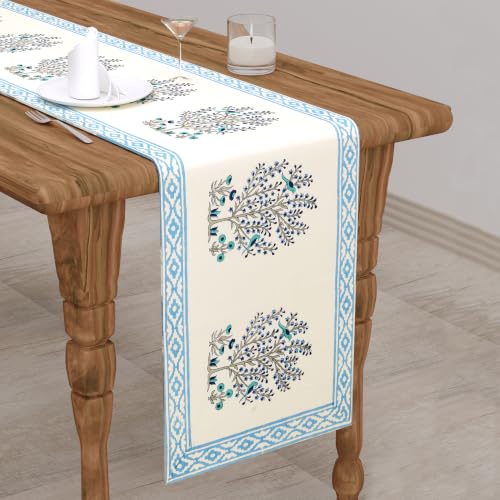 Image of BLOCKS OF INDIA Hand Block Printed Cotton Table Runner, Mat and Napkin Set for Center /Dining Table
