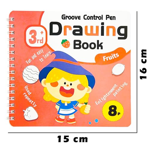 Image of VGRASSP 4 Pcs Educational Magic Drawing Tracing Book Toy for Kids - Reusable Art & Crafts Practice Workbook with Pen and 5 Refills - Grooved Doodle Book - Color and Design As Per Stock