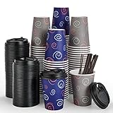 TV TOPVALUE 100 Pack 12 oz Paper Coffee Cups, Disposable Coffee Cups with Lids, and Stirrers, Drinki