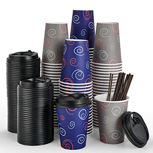 Tv Topvalue 100 Pack 12 Oz Paper Coffee Cups, Disposable Coffee Cups With Lids, And Stirrers, Drinking Cups For Water, Coffee Or Tea, To Go Coffee Cups Suitable For Home, Shops And Cafe #TOP4