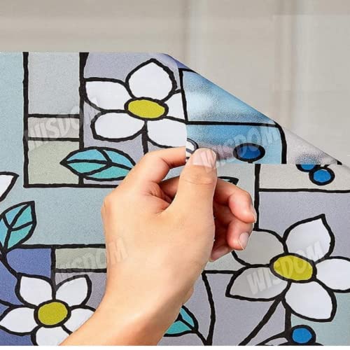 Image of WISDOM 12x96 Flower Frosted Privacy Window Film Decorative Self-Adhesive UV Blocking, Heat Control, Waterproof, Removable Glass for Home, Office & Bathroom