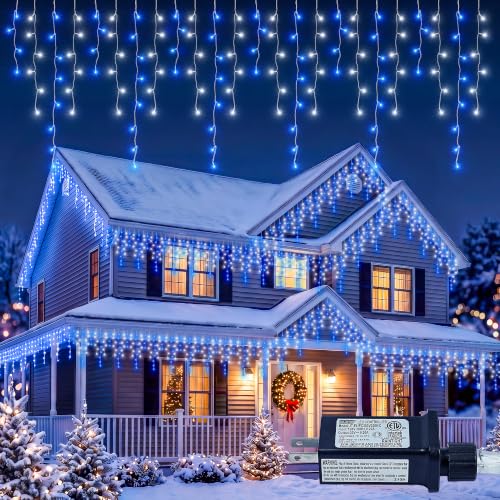 Qunlight Christmas Icicle Lights Outdoor,300 LED 33FT Hanging String Lights