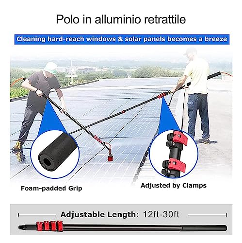 Limpiador de ventanas con mango extensible y cepillo con agua para paneles solares 4