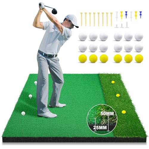 Premium Dual Turf Golf Hitting Mat, 5x4FT Thickened 25mm/50mm Golf Practice Mats Outdoor Indoor...
