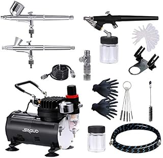 SAGUD Airbrush Kit with Compressor, Include 3 Air Brushes 0.2mm 0.3mm 0.8mm and Air Brush Accessories Cleaning Kit