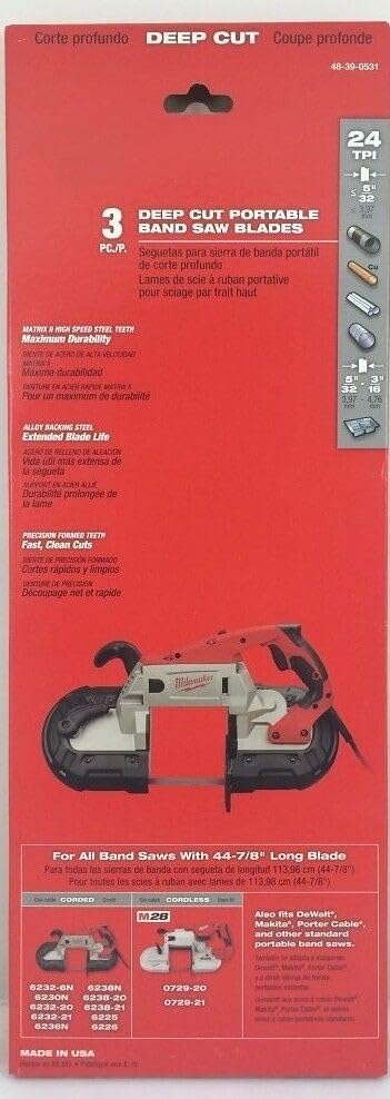 SHAFACE for Milwaukee 48-39-0531 44-7/8-Inch 24-TPI Bi-Metal Deep Cut Band Saw Blade - 3pk