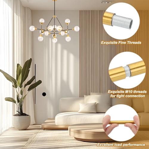Image of PATIKIL Threaded Extension Rod, 4 Sets 12 inch M10 x 1mm Fine Thread Lamp Pipe with Lamp Pipe Nipples for Pendant Light Island Lighting Chandeliers Stems, Dark Gold