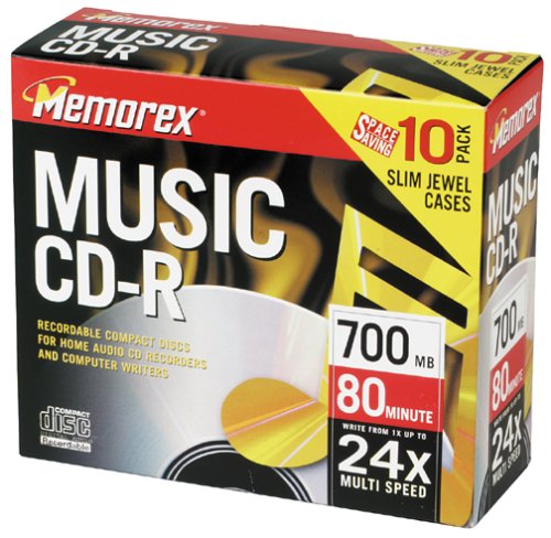 Memorex 700MB 80-Minute 24x Music CD-R Media (10-Pack with Slim Jewel Cases)