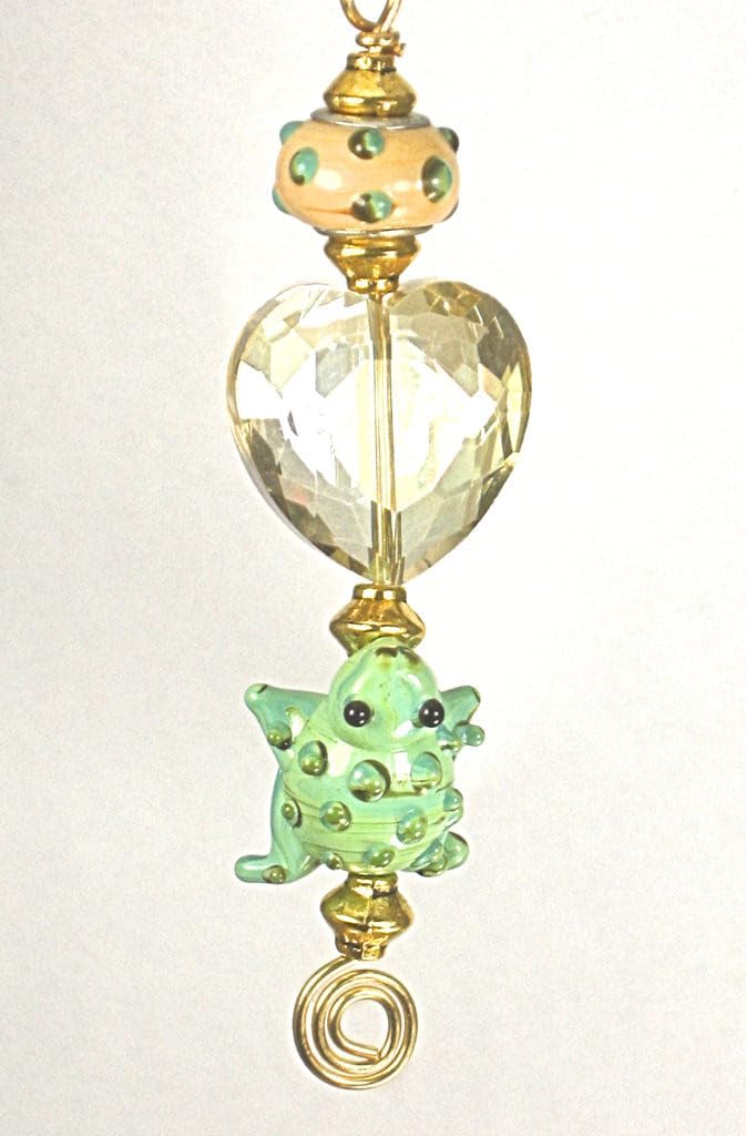 Artisan Tree Frog with Faceted Glass Heart Ceiling Fan Pull Chain/Light Pull