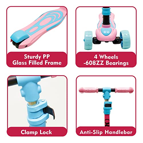 Image of WISHKEY Rooster Kick Scooter for Kids, Stylish Foldable Scooter for Girls with Adjustable Handle, Lightweight Easy to Steer with PP Glass Frame, Pink, 3+ Years (Pack of 1)