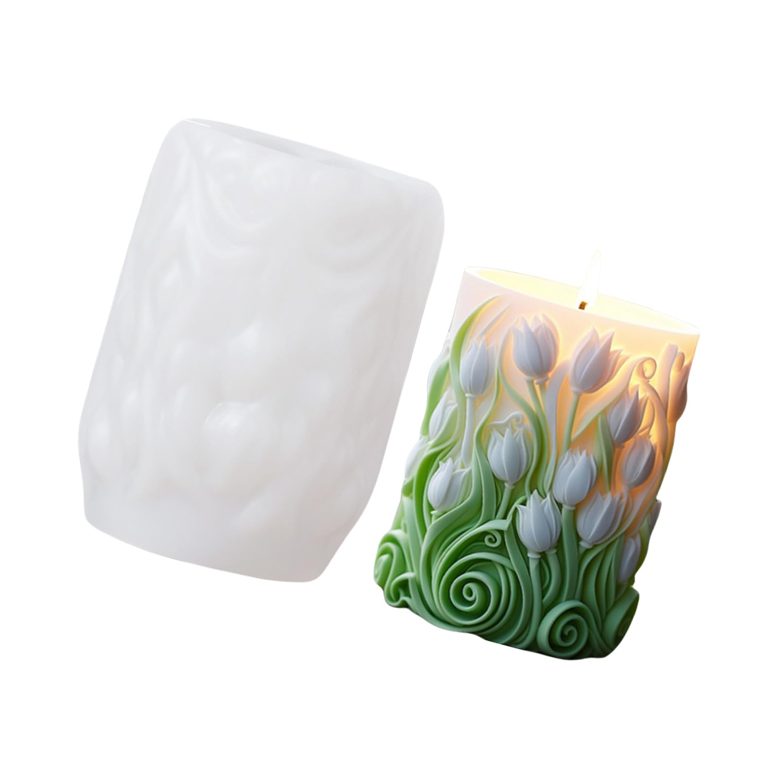 Yhplxyuus Cylinder Molds Casting Molds Carving Pattern Silicone Ornament Plasters Silicone Flower Cylinder