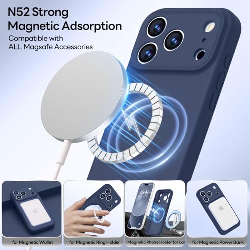 Image of LOVE 3000 Designed for iPhone 17 Pro Case, Premium Silicone [Compatible with Magsafe][Soft Anti-Scratch Microfiber Lining] Shockproof Protective Phone Case for Men Women 6.3 inch, Navy Blue