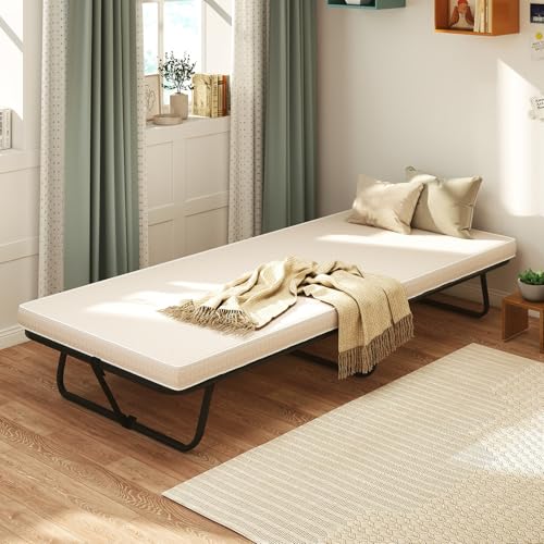 GIANTEX Cama Individual Plegable 80 x 190 cm, Cama de Invitados con Colchón de Espuma Viscoelástica y Estructura de Metal, Lecho Plegable Carga hasta 120 kg, para Hogar, Hotel