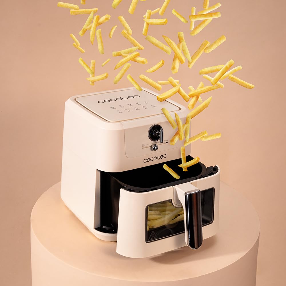 Cecotec Heißluftfritteuse ohne Öl 5 L mit Air Fryer Cecofry Antique 5000 Window. 1500 W, Digital, 5-L-Bereich und PerfectCook-Technologie, Retro-Design in Weiß