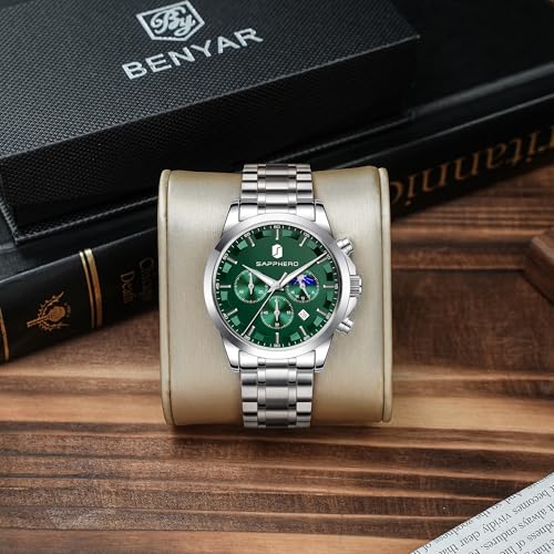 Image of BENYAR Men's Watches Waterproof Sport Military Watch for Men Multifunction Chronograph Black Fashion Quartz Wristwatches Calendar with Leather Strap