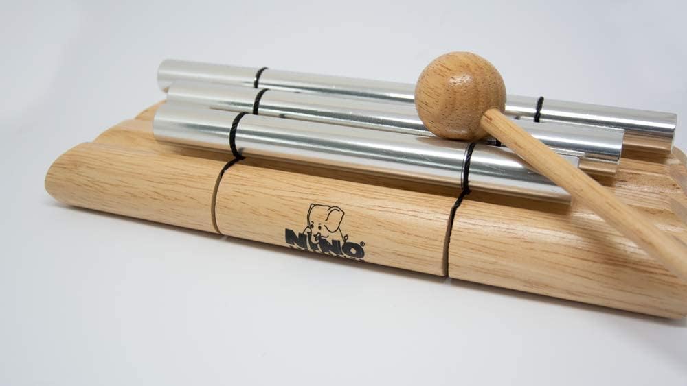 Nino Percussion Energy Chimes Instrument – 3 Dzwonki – Z Pałeczką – Pomysł Na Prezent Dla Dzieci W Wieku od 3 lat – Drewno I Aluminium, Wykończenie Naturalne (NINO580)