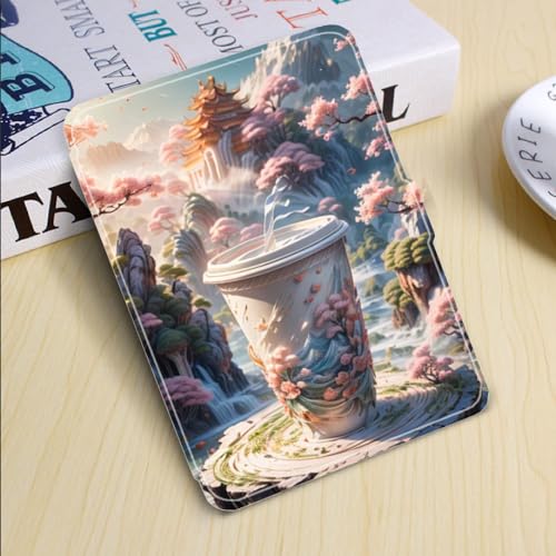 CAEITLRSO Funda para Kindle Coffee Mountain View Estampado De Patrones Funda Kindle Scribe - Funda De Cuero PU con Función De Encendido Y Apagado Automático para Funda para Kin