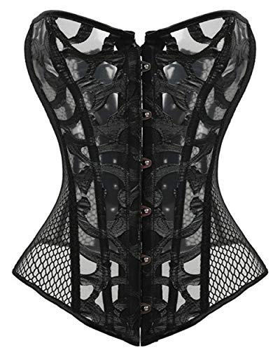 Kelvry Vintage Brocado cetim renda fita ajustável e laço push-up espartilho para mulher S-6XL, Preto