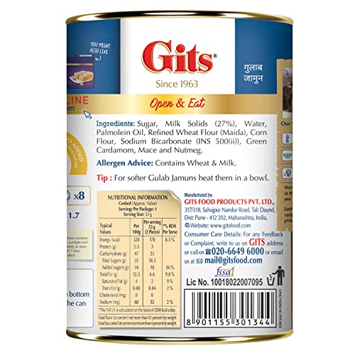 Image of Gits Gulab Jamun Tin |500gm, 8 Pieces |Open & Eat | Mouth-Watering Indian Mithai | Delicious, tasty, melts in mouth (Pack of 3)