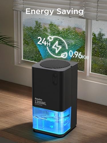 EasyAcc Dehumidifiers for Home Basements, 40oz Air Dehumidifier for Home(450sq ft) with Handle/7 LED Lights, Ultra Quiet & Auto Shut off Dehumidifiers for Bedroom Bathroom Closet RV 1200ml Black - 3