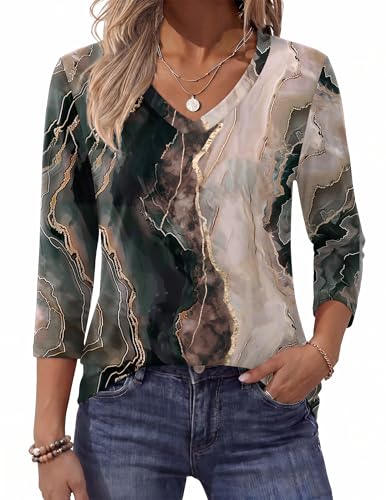 Image of Zeagoo Womens Blouse Casual 3 /4 Length Sleeve V Neck Basic T-Shirts Spring Summer Cute Tunic Tops Business Work Tees