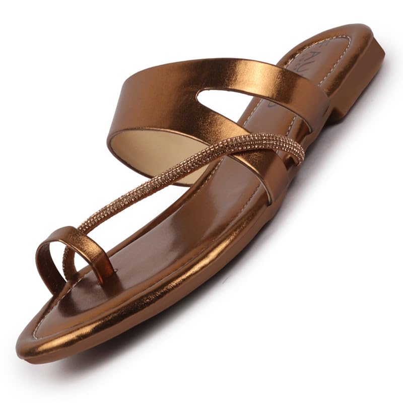 FAUSTO FST KI-497 BROWN-41 Womens Brown Glossy Toe Ring Elastic Cross Strap Ethnic Slipper With Cushioned Footbed|Flat Slipper For Party|Festive|Wedding (8 UK) (B0D37PPYL6) Amazon Price History, Amazon Price Tracker