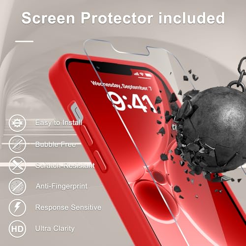 Image of YENAPOON for iPhone 13 Pro Max Case, Matte Magnetic Phone Cover [with 1 Screen Protector] [Support for MagSafe] [Shockproof Military Grade Protection] Translucent Frosted Back, Red