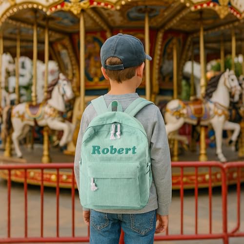 Custom Embroidered Name Backpack for Boys Girls Personalized Daycare Preschool Back to School Bag Customized Kindergarten School Bag Corduroy Kids Birthday Gifts Bookbag with Name2