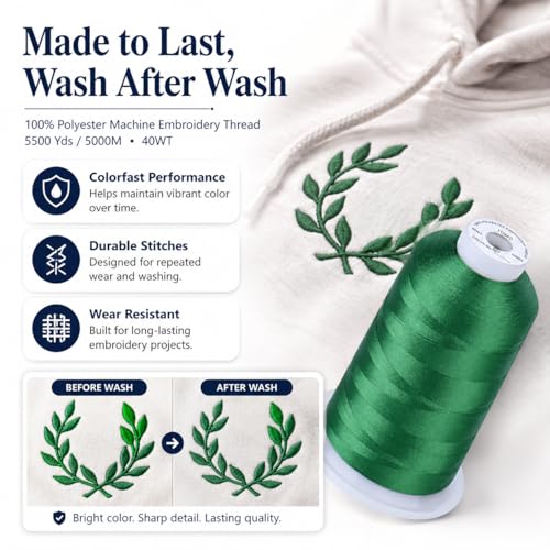 Image of Simthread Embroidery Machine Thread 5000M 40WT Polyester, Leaf Green 509 | 5000M 40WT polyester thread feeds smoothly for home or commercial embroidery projects.