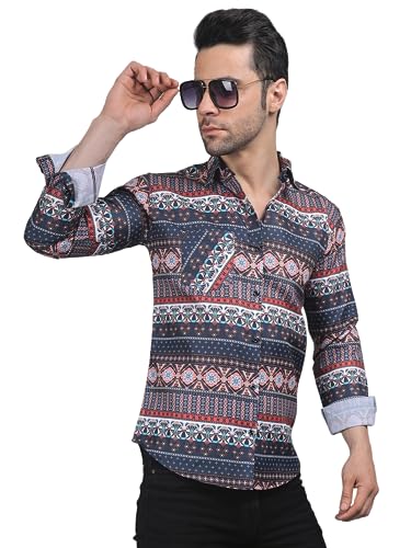 Image of TryBuy Men's Trendy Linen Casual Printed Full Sleeves Shirt