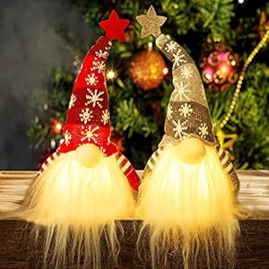 Juegoal 11″ Lighted Christmas Gnome Santa, Light Up Elf Holiday Present, Battery Operated Winter Tabletop Christmas Decorations, 2 Set