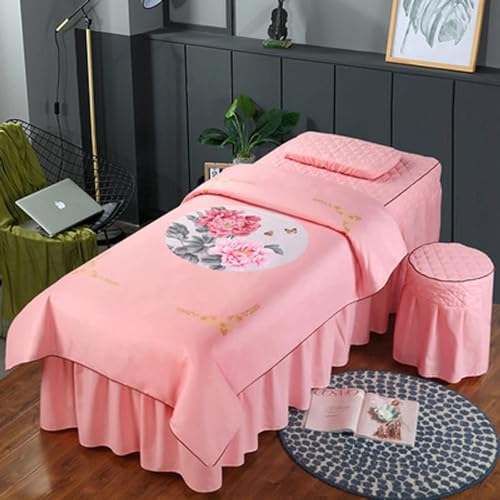 ZHOUYANB Massage Table Skirt Bed Cover with Hole Beauty Four-piece