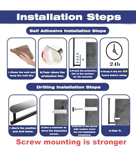 Paper Towel Holder Under Cabinet-Wall Mount & Self Adhesive, Matte Black Paper Towel Holder for Kitchen,Paper Towel Rack, Stainless Steel 13 Inch.