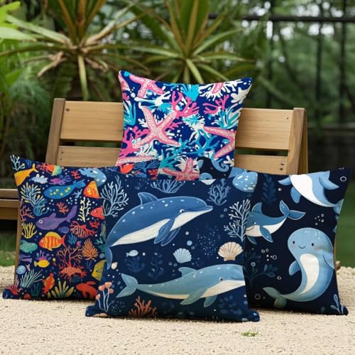 Housse de coussin extérieur imperméable lin de qualité supérieure 55x55 déco bleu patio - 2