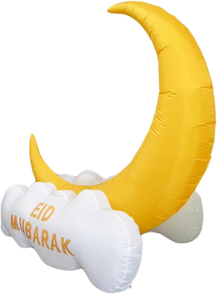 Inflatable Islamic 5FT Ramadan Kareem Crescent and Cloud. Ramadan Blow Up Yard Decorations for Home Holiday Party Indoor, Outdoor, Yard, Garden, Lawn Decor. With LED Lights And Ramadan Kareem Printed.