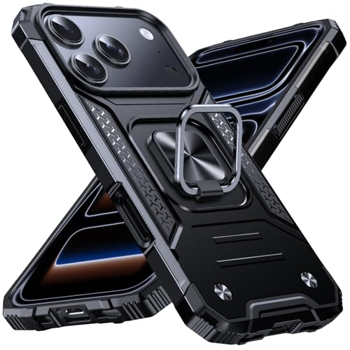 Image of Anqrp Heavy Duty Case for iPhone 17 Pro Case with Enhanced Ring Holder Grip Stand, Military Grade Shockproof Rugged Drop Protective Silicone Hard Slim iPhone 17 Pro Phone Case Cover, Matte Black